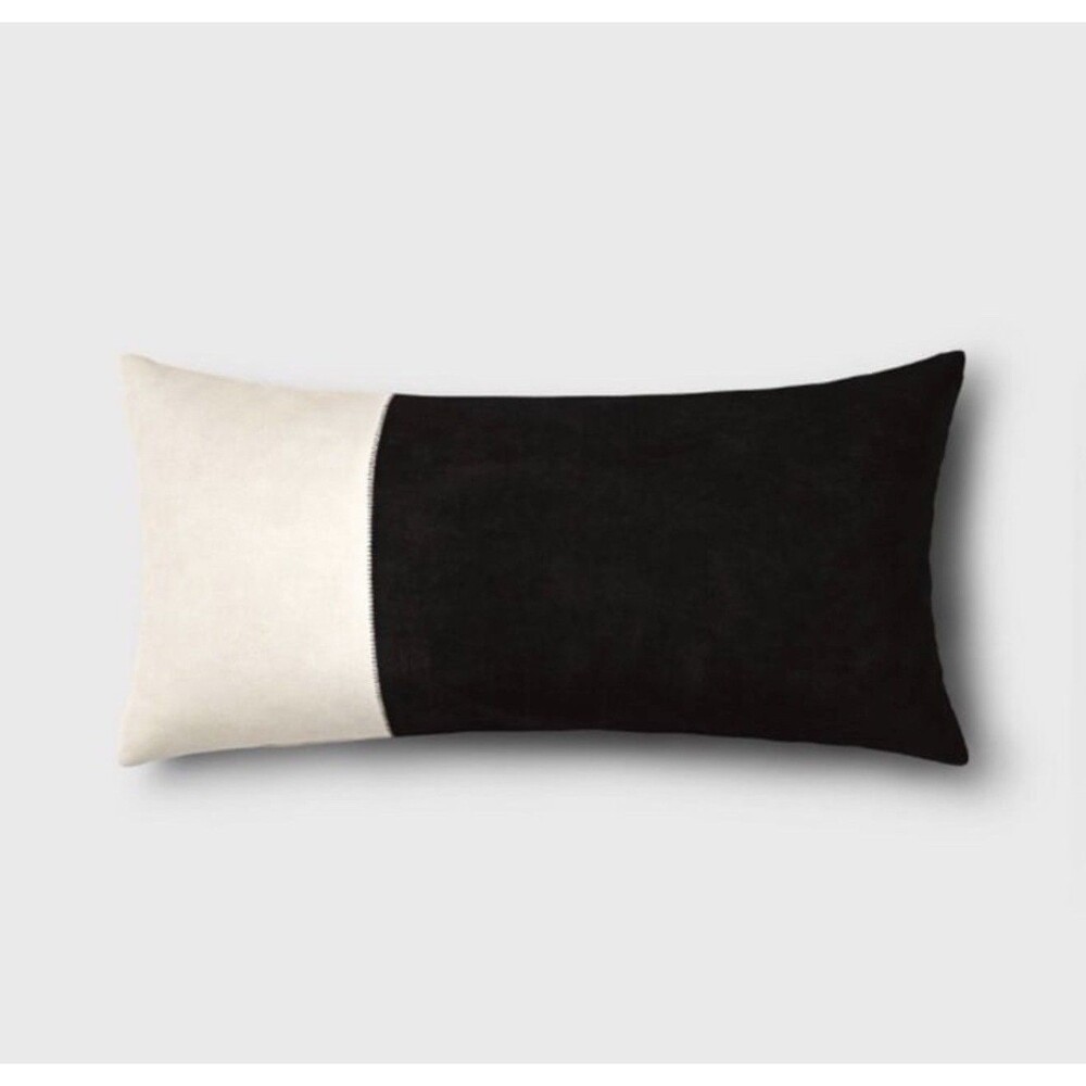 Threshold Oversized 24x12 Colorblock Suede Lumbar Pillow Black Neutral NEW